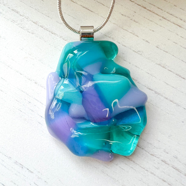 Abstract Dichroic Glass Necklaces - Greens