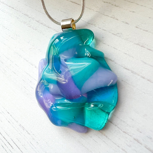 Abstract Dichroic Glass Necklaces - Greens