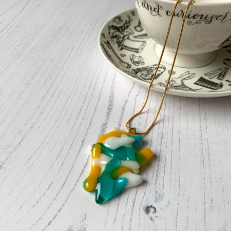 Abstract Dichroic Glass Necklaces - Greens