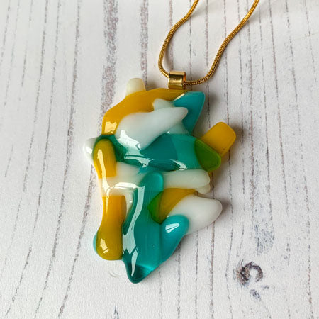 Abstract Dichroic Glass Necklaces - Greens