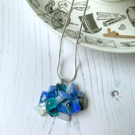 Abstract Dichroic Glass Necklaces - Blues