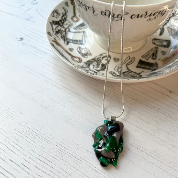 Abstract Dichroic Glass Necklaces - Greens