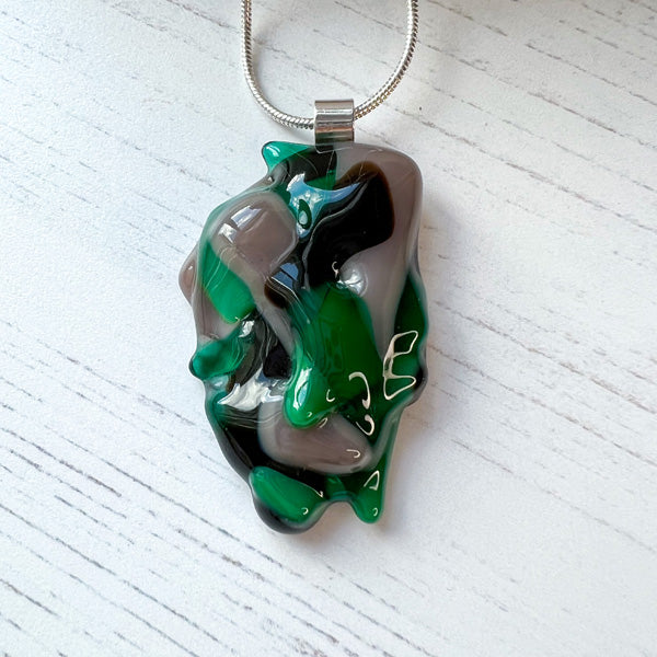 Abstract Dichroic Glass Necklaces - Greens