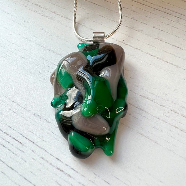 Abstract Dichroic Glass Necklaces - Greens