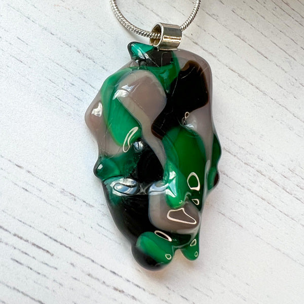 Abstract Dichroic Glass Necklaces - Greens