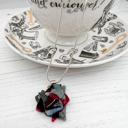 Abstract Grey Cranberry Glass Necklace