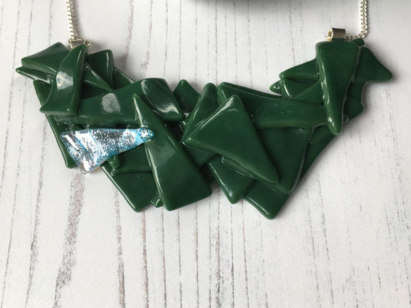 Abstract Dichroic Glass Necklaces - Greens