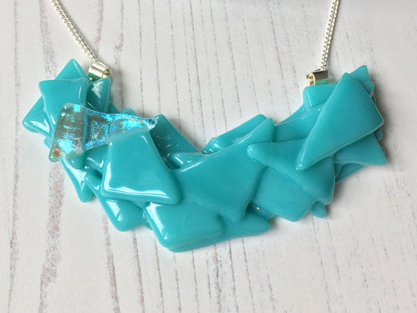 Abstract Dichroic Glass Necklaces - Greens