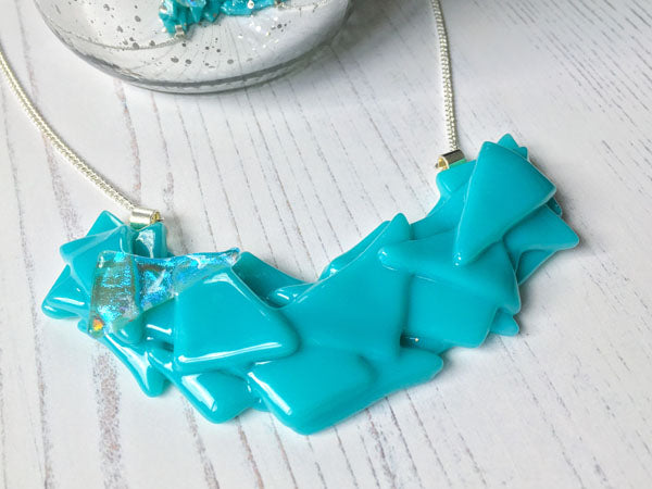 Abstract Dichroic Glass Necklaces - Greens