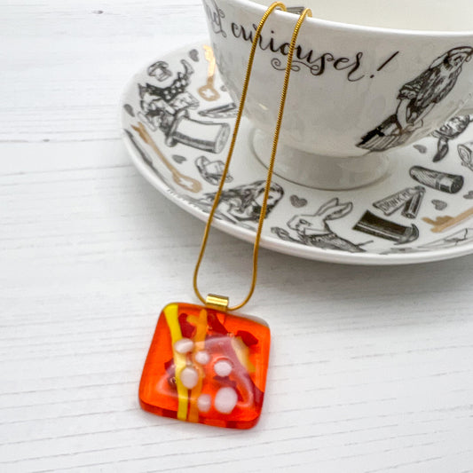 Orange Abstract Glass Necklace