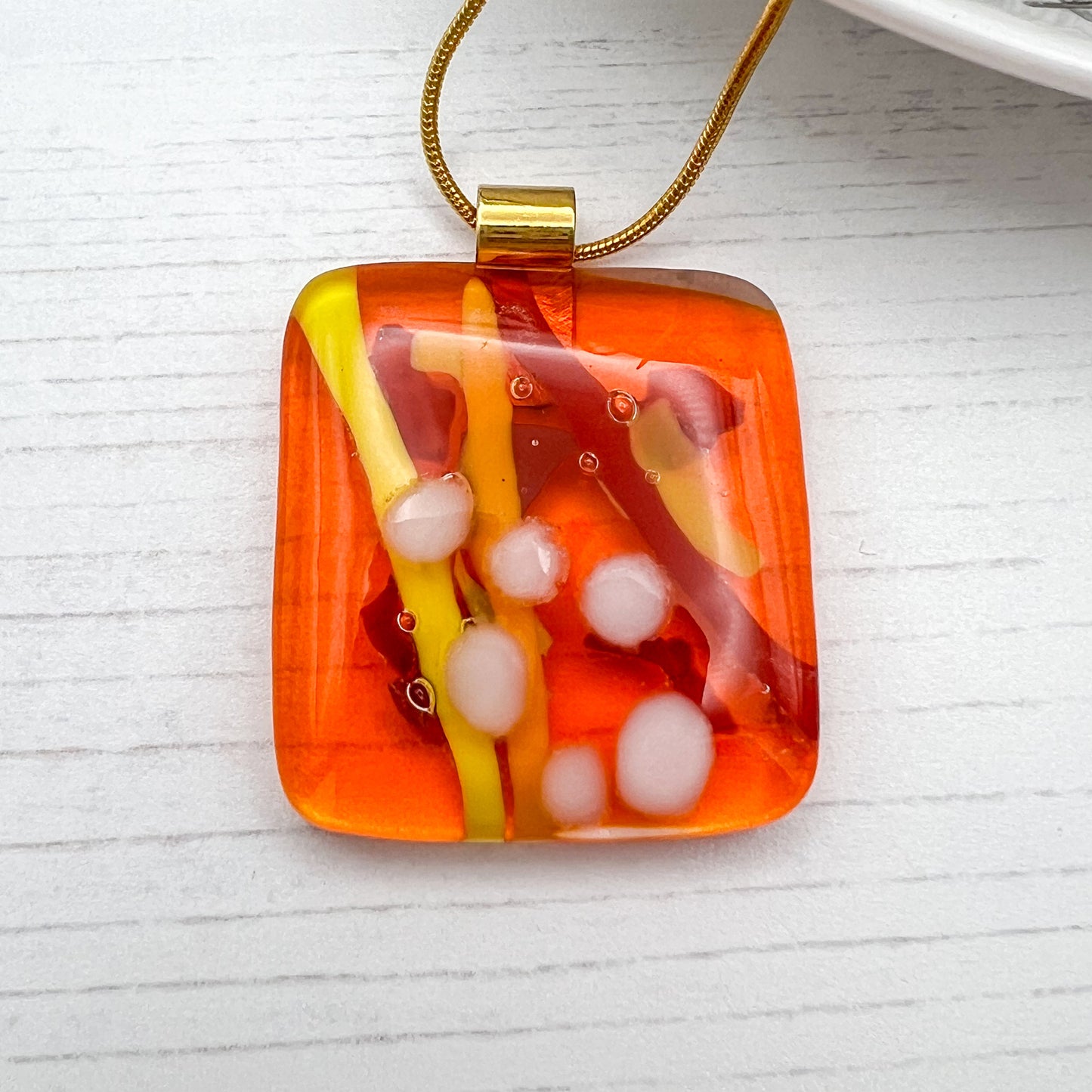 Orange Abstract Glass Necklace