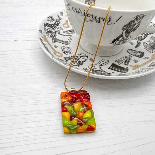 Abstract Dichroic Glass Necklaces - Reds, Oranges, Yellows