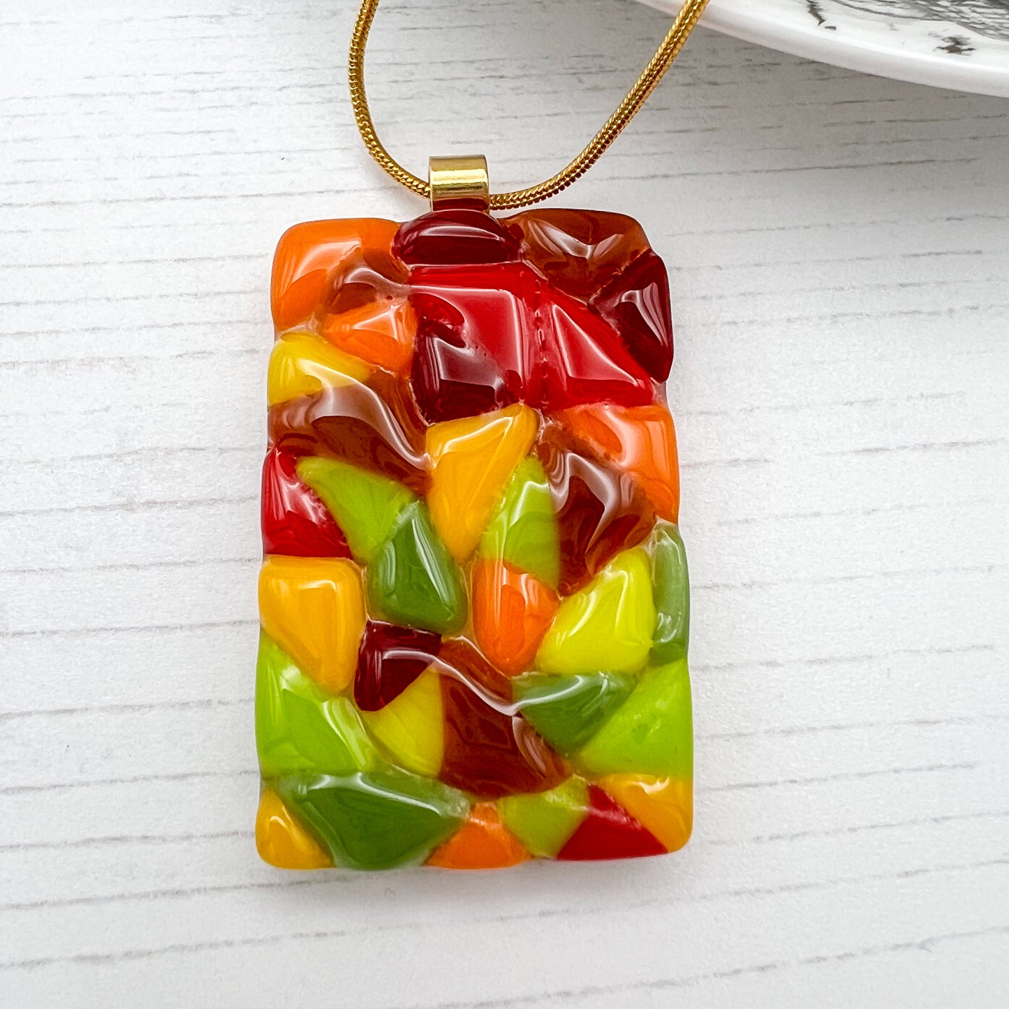 Abstract Dichroic Glass Necklaces - Reds, Oranges, Yellows
