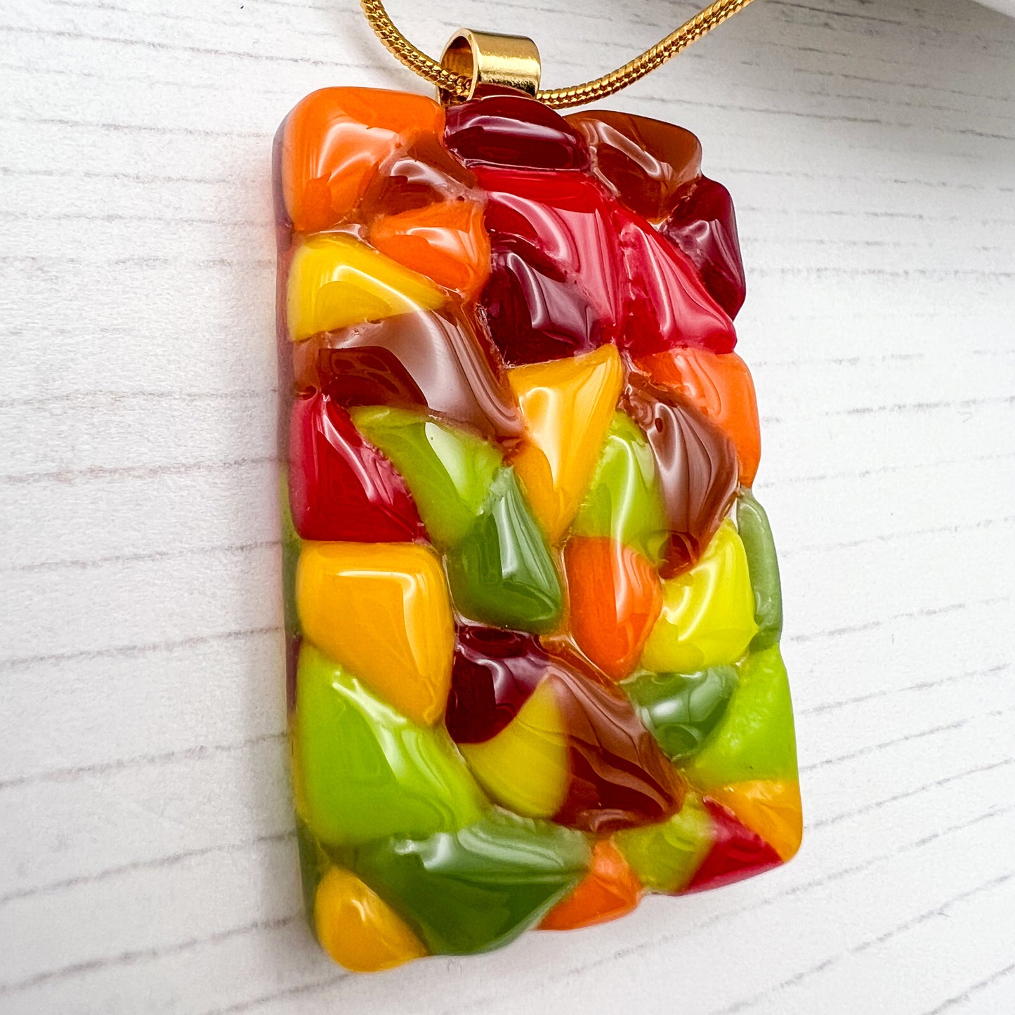 Abstract Dichroic Glass Necklaces - Reds, Oranges, Yellows