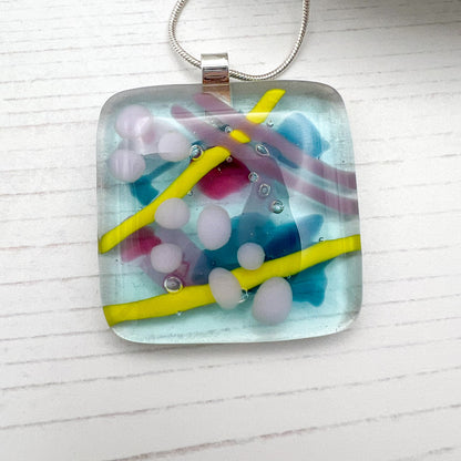 Abstract Dichroic Glass Necklaces - Blues