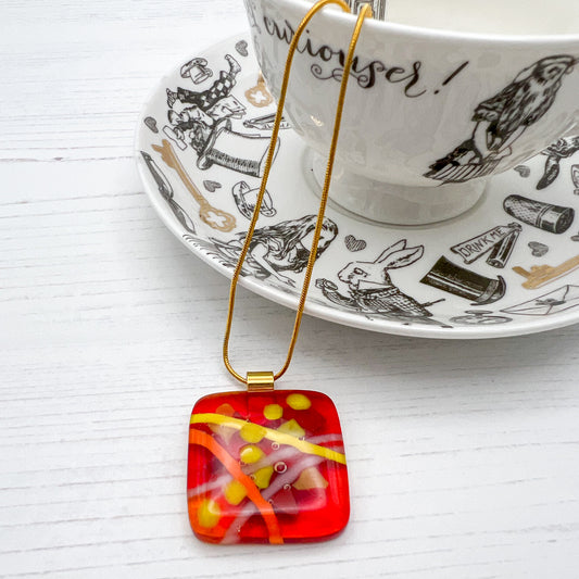 Red Abstract Glass Necklace