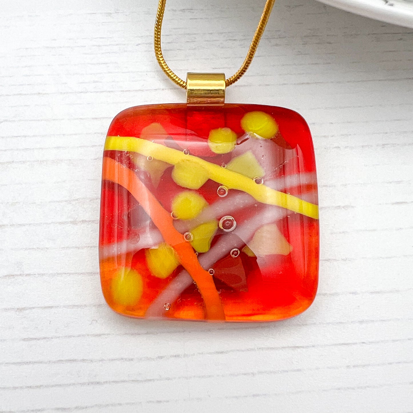Red Abstract Glass Necklace