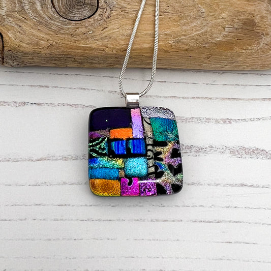 Bright Multicoloured Squares Necklace