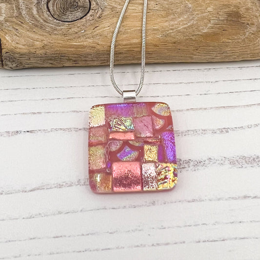 Salmon Pink Squares Necklace