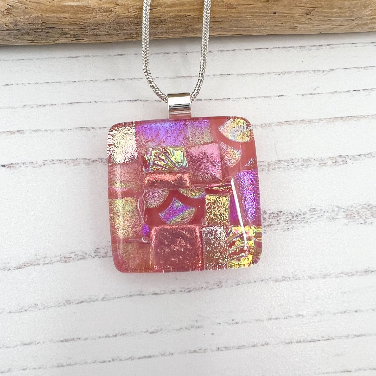 Salmon Pink Squares Necklace