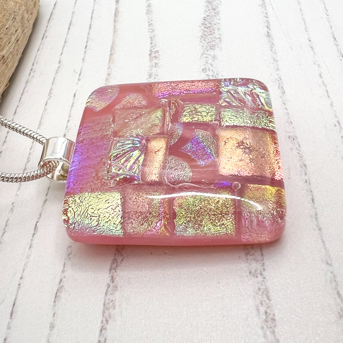 Salmon Pink Squares Necklace