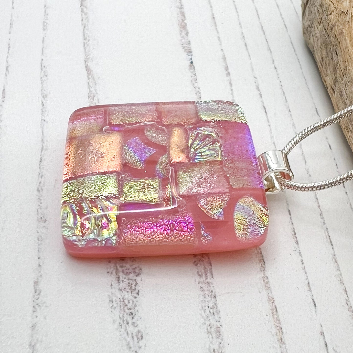 Salmon Pink Squares Necklace