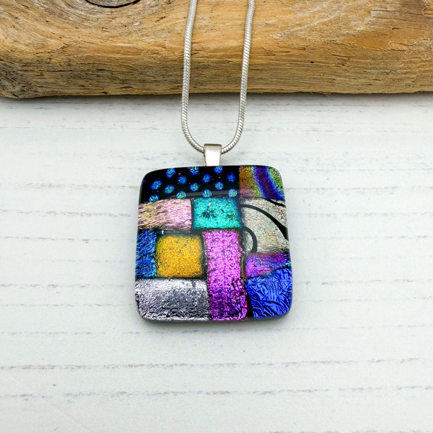 Pink dotty squares necklace | Handmade in Wales