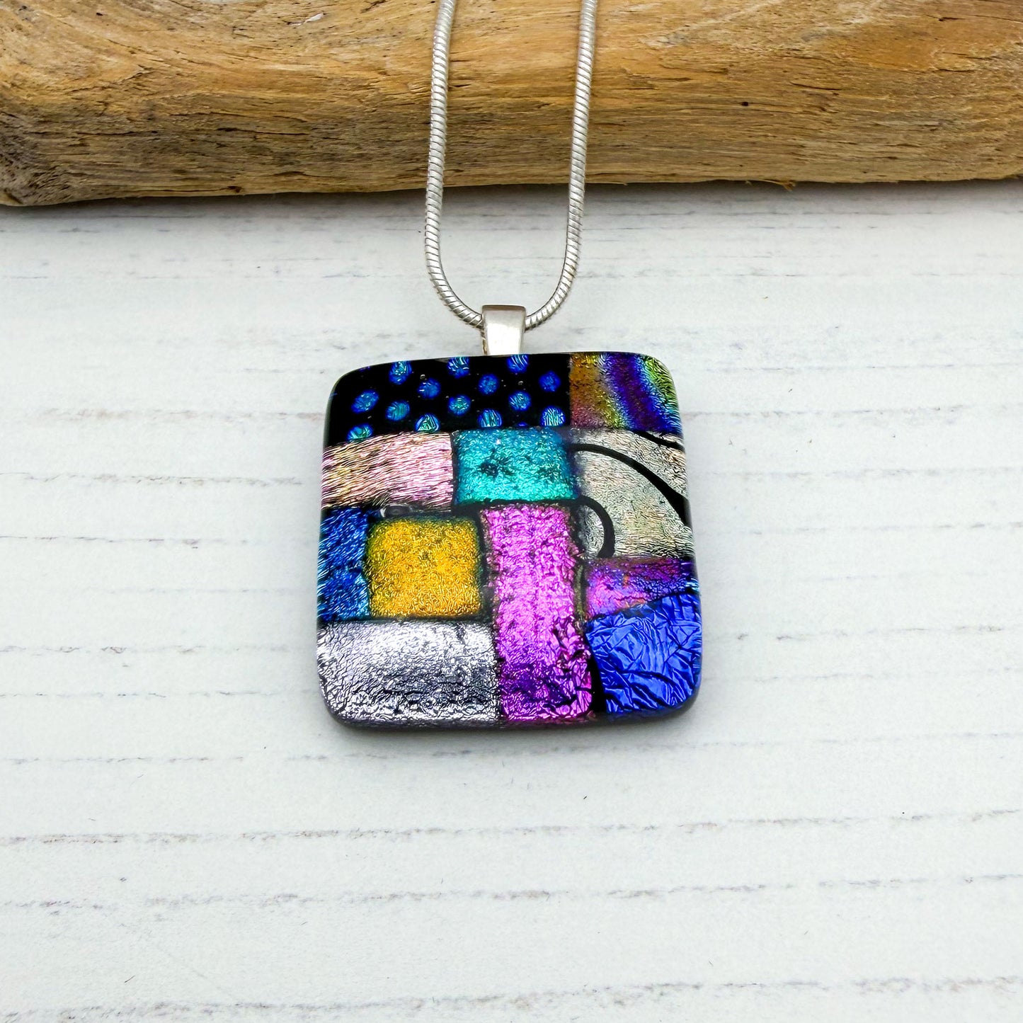 Pink dotty squares necklace | Handmade in Wales