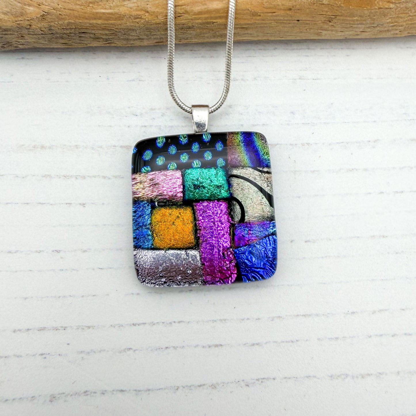 Pink dotty squares necklace | Handmade in Wales