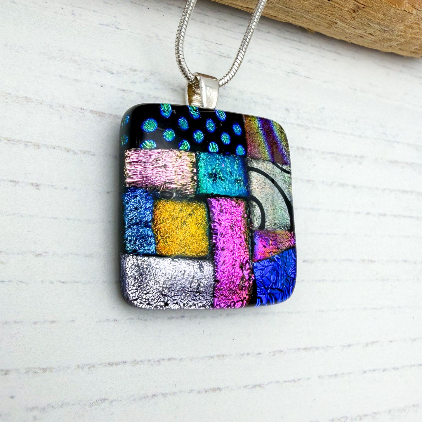 Pink dotty squares necklace | Handmade in Wales