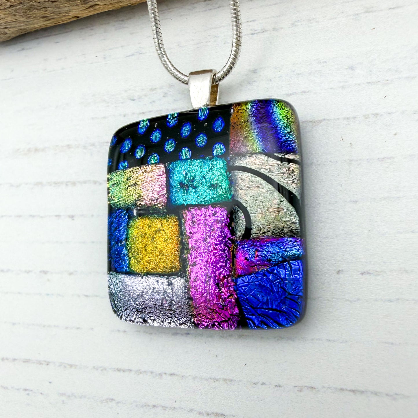 Pink dotty squares necklace | Handmade in Wales