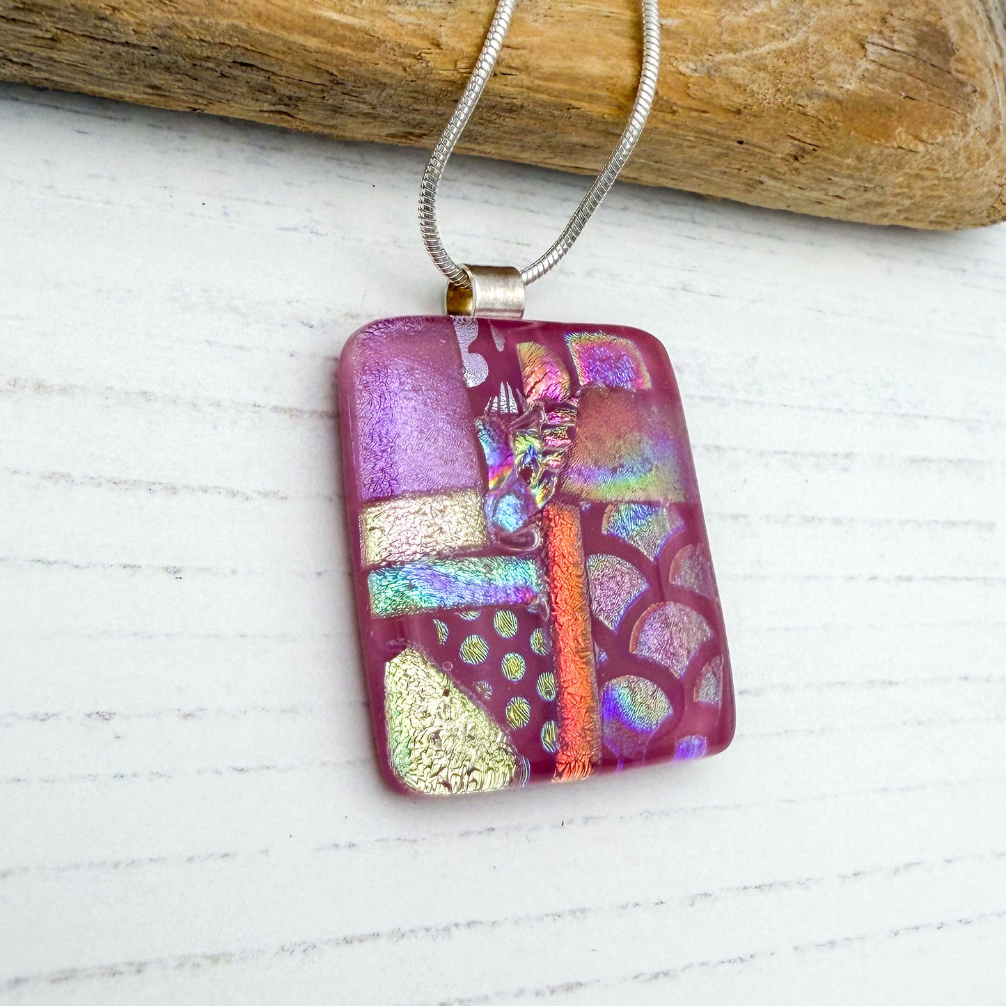 Scallop pink squares necklace | Handmade in Wales