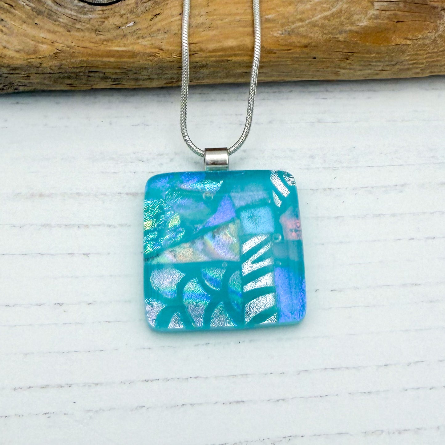 Pastel Aqua Squares Necklace | Handmade in Wales