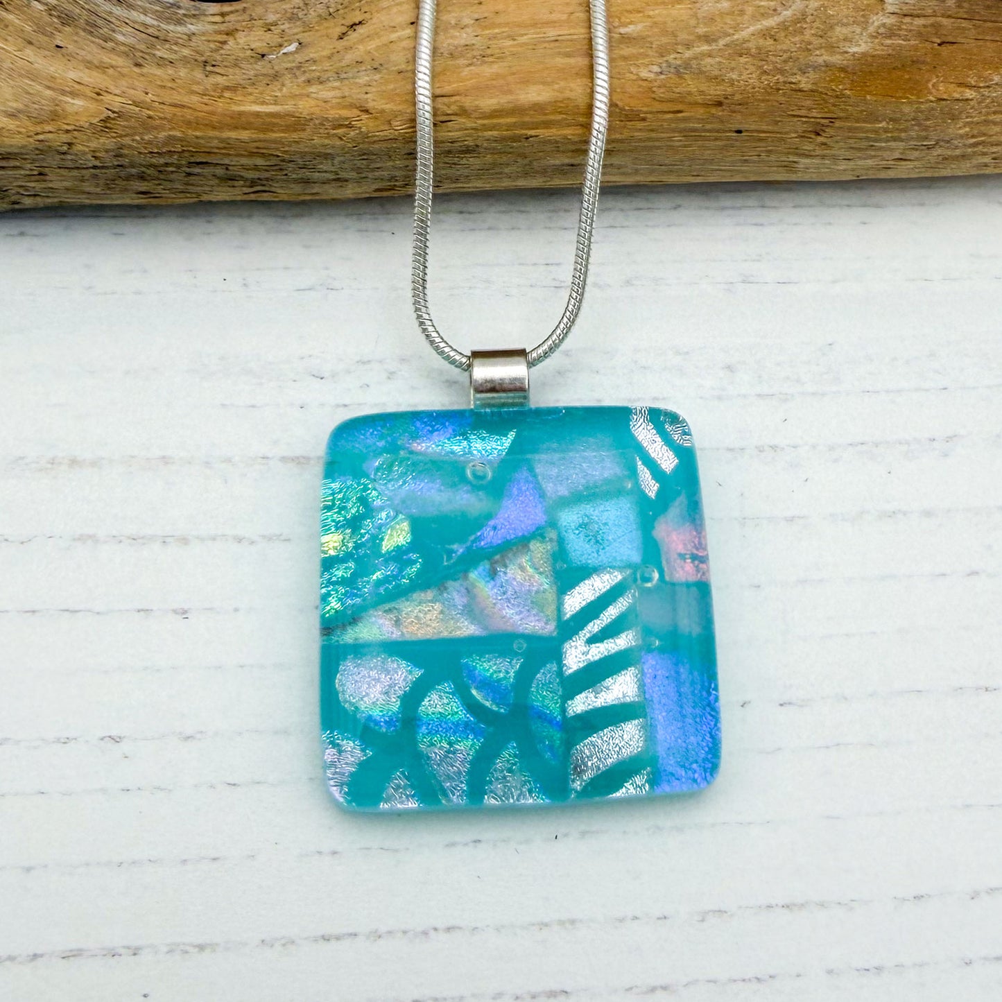 Pastel Aqua Squares Necklace | Handmade in Wales