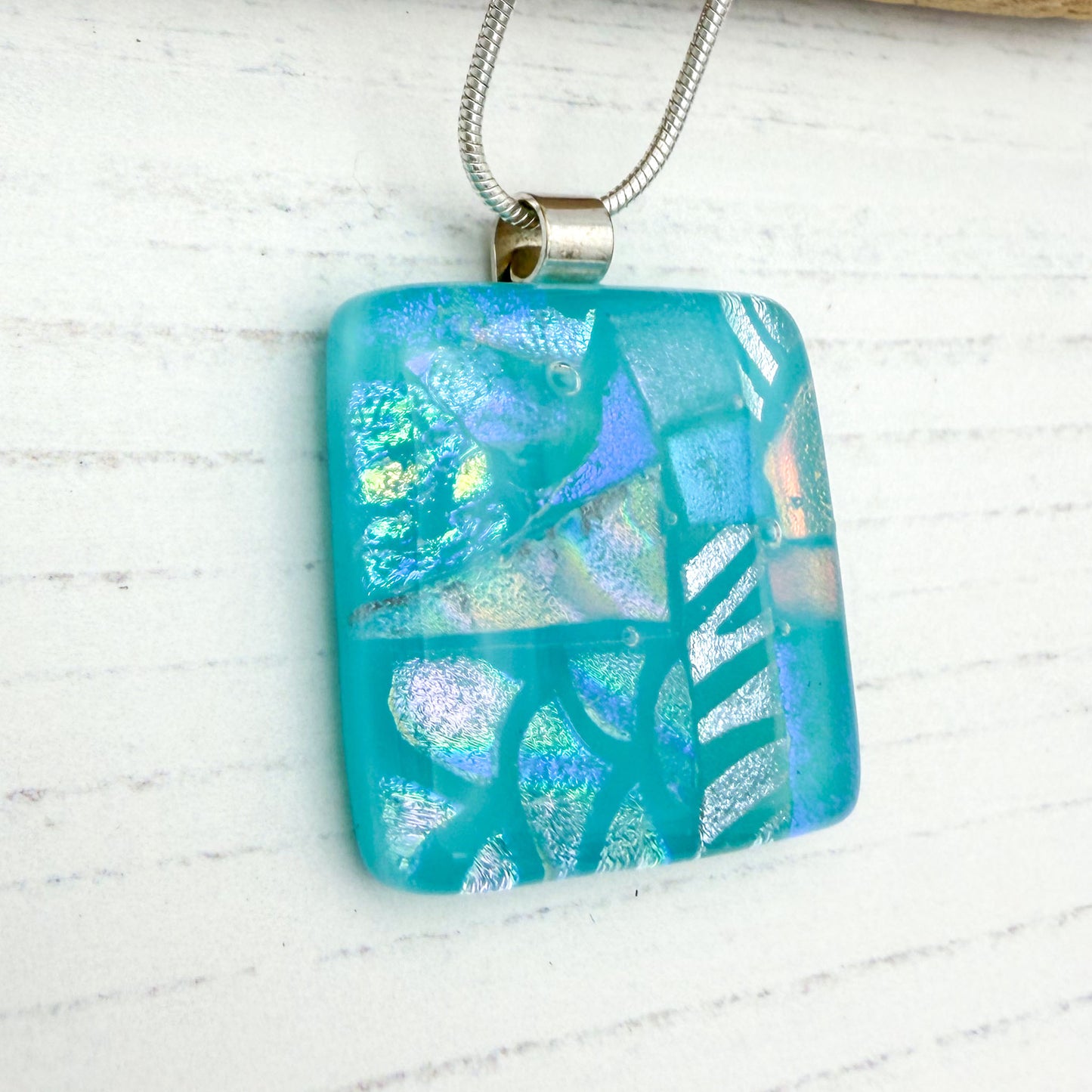 Pastel Aqua Squares Necklace | Handmade in Wales