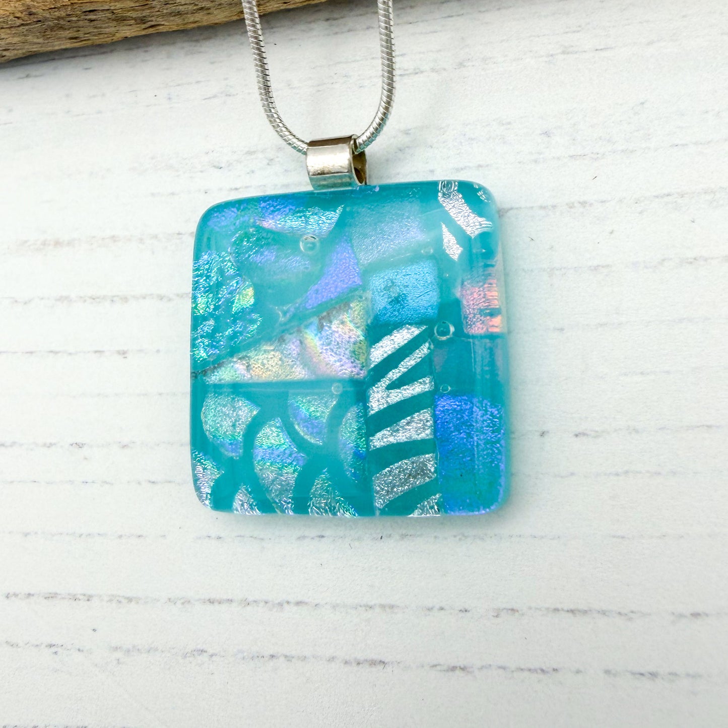 Pastel Aqua Squares Necklace | Handmade in Wales
