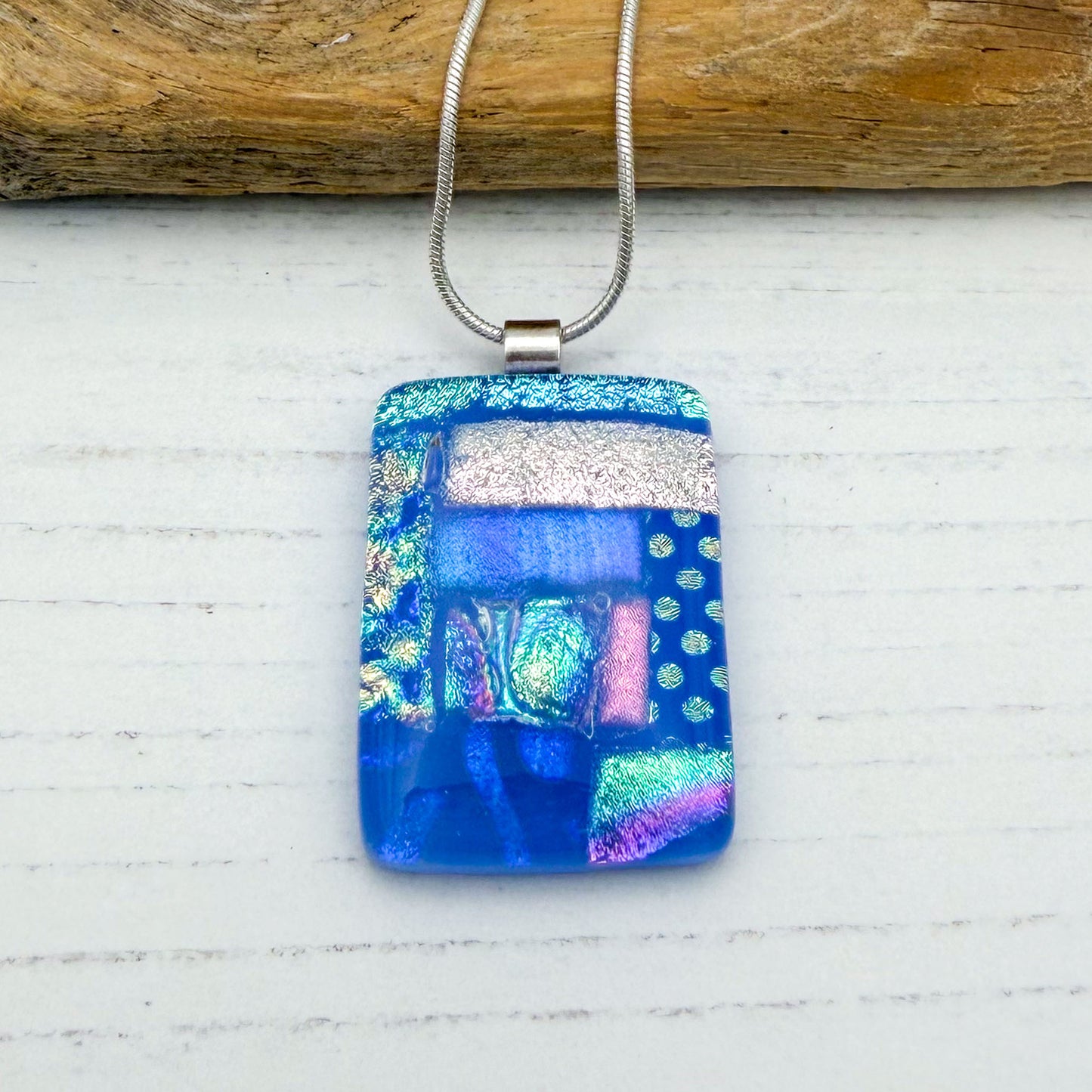 Pale blue squares necklace | Handmade in Wales