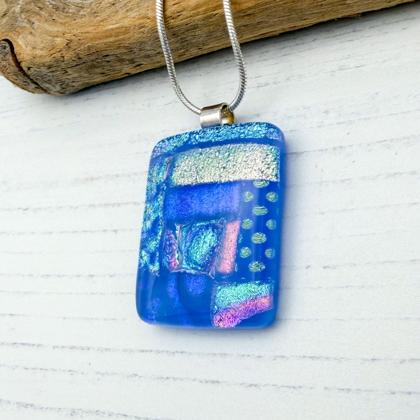 Pale blue squares necklace | Handmade in Wales