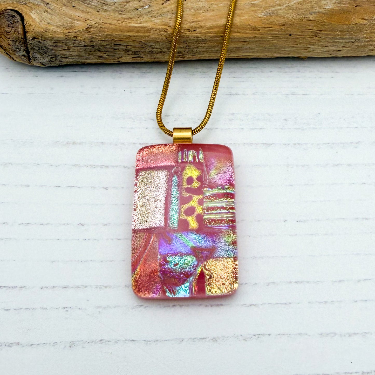 Salmon pink squares necklace | Handmade in Wales