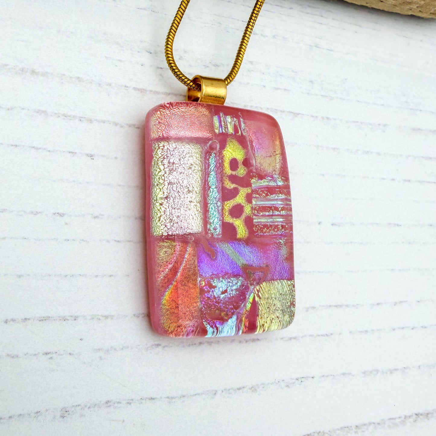Salmon pink squares necklace | Handmade in Wales