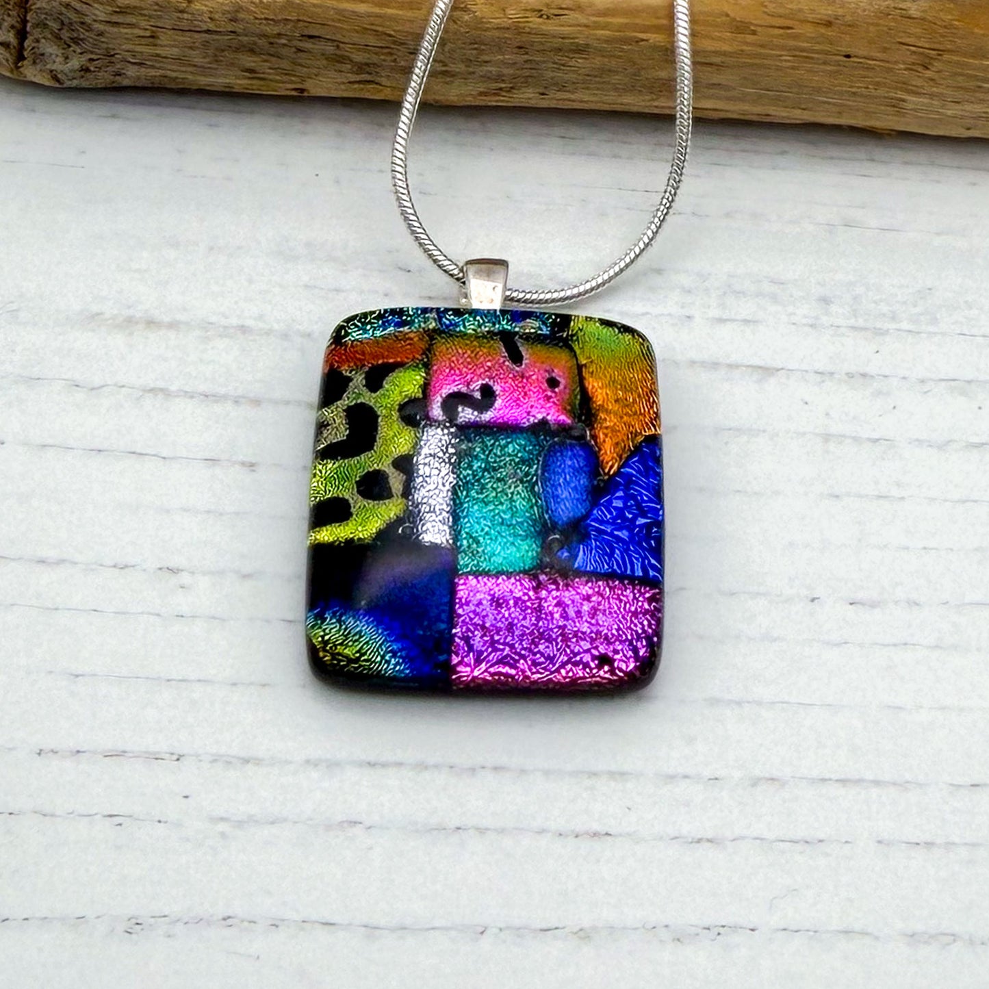 Pink leopard squares necklace | Handmade in Wales