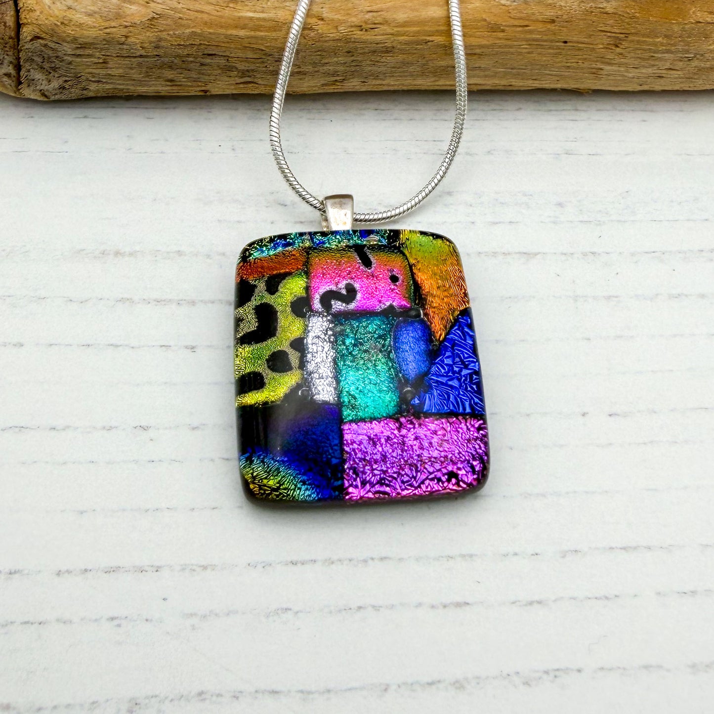 Pink leopard squares necklace | Handmade in Wales